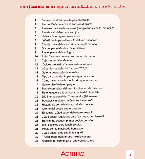 365 Ideas Dulces Planner Anual de Contenido para Pastelerías